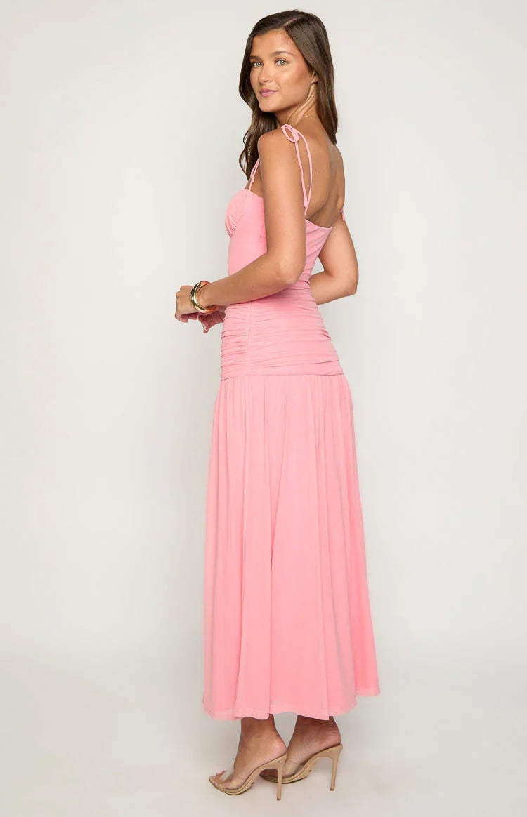 Clare Pink Ruched Maxi Dress