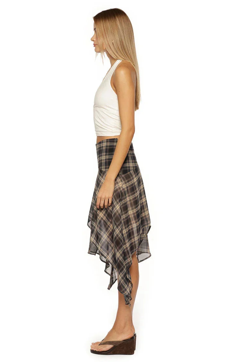 Khalea Blue Plaid Hanky Hem Midi Skirt