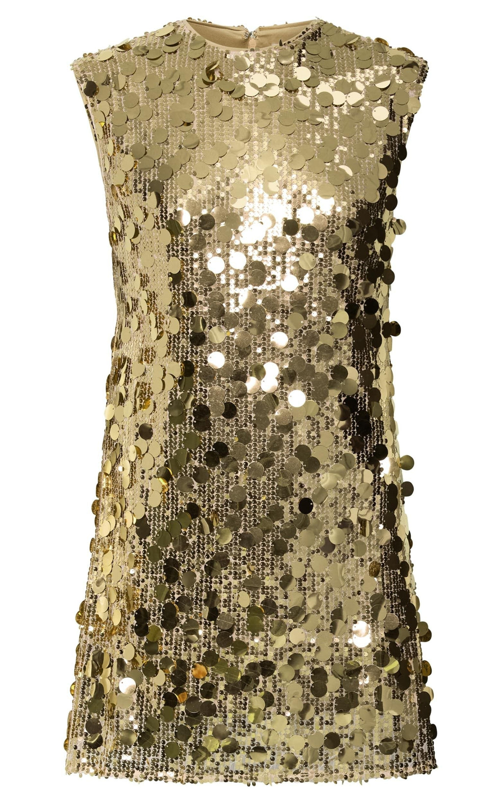 Tracy Mini Dress - Disc Sequin Shift Dress in Gold