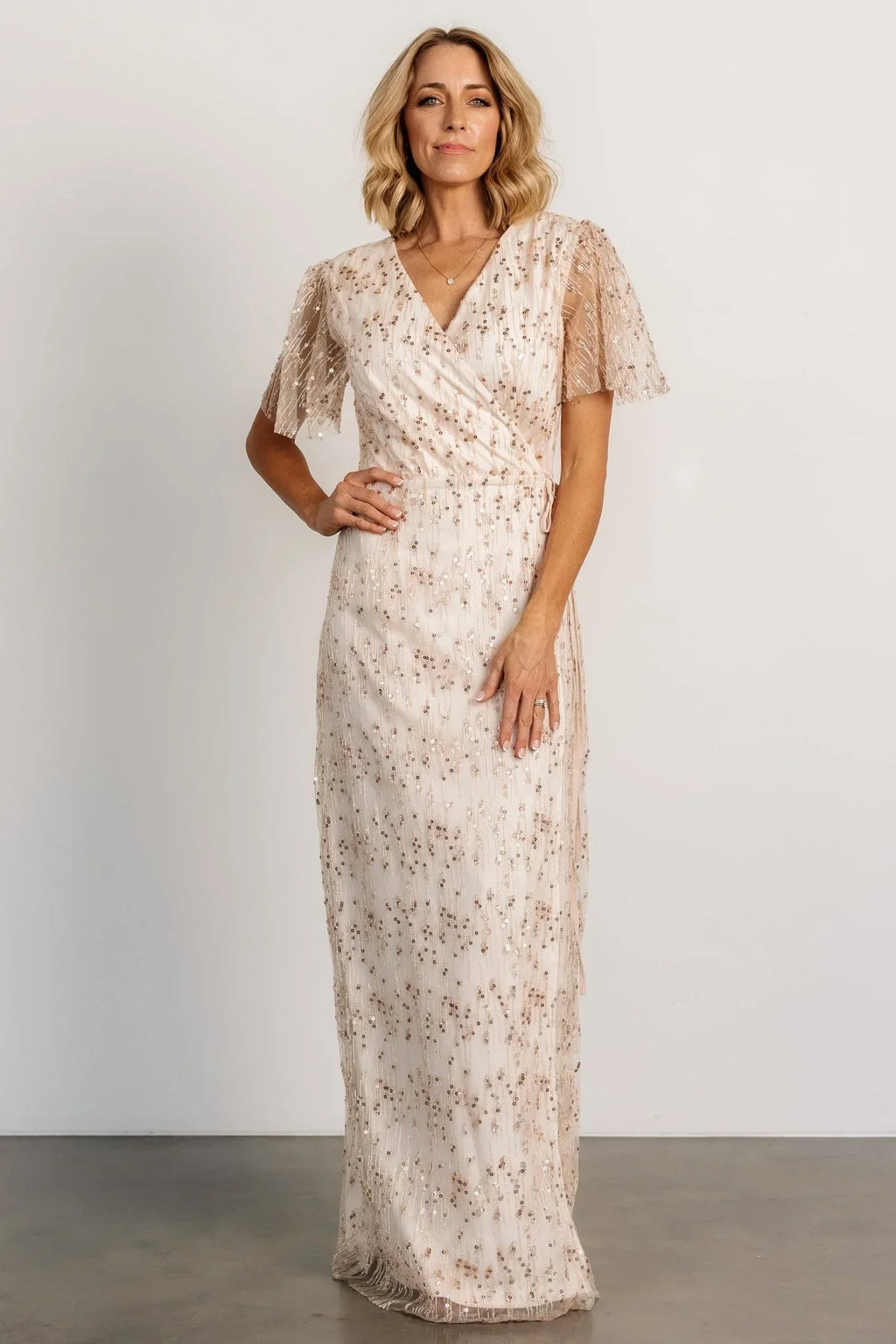 Liza Sequin Wrap Maxi Dress | Rose Gold