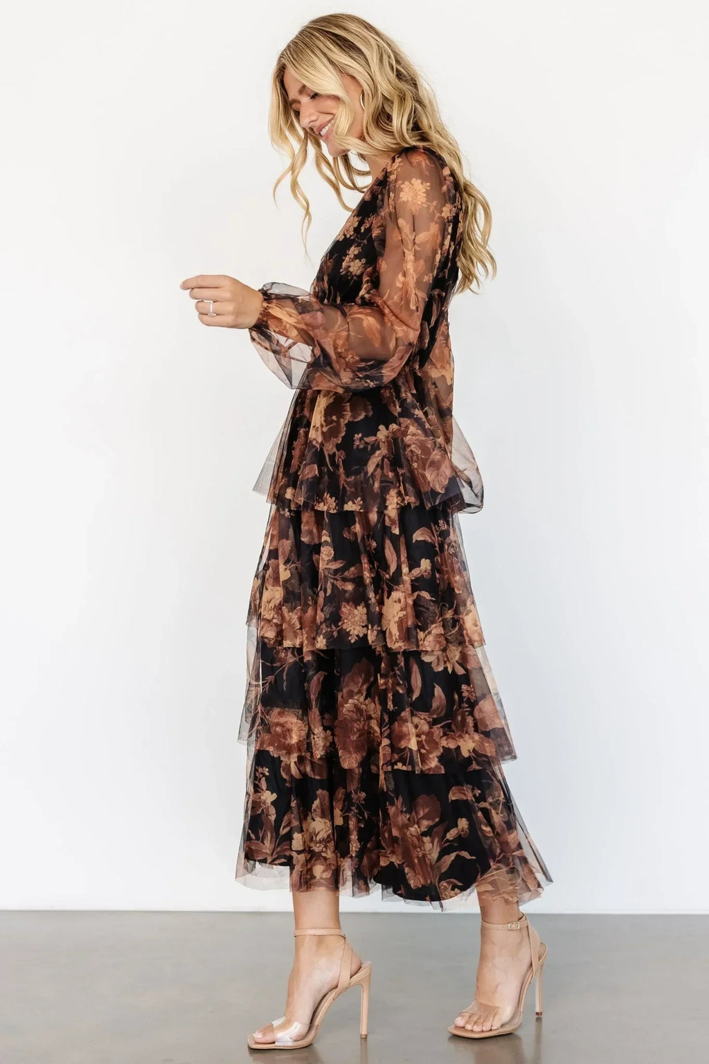Carolina Tulle Tiered Maxi Dress | Caramel Floral