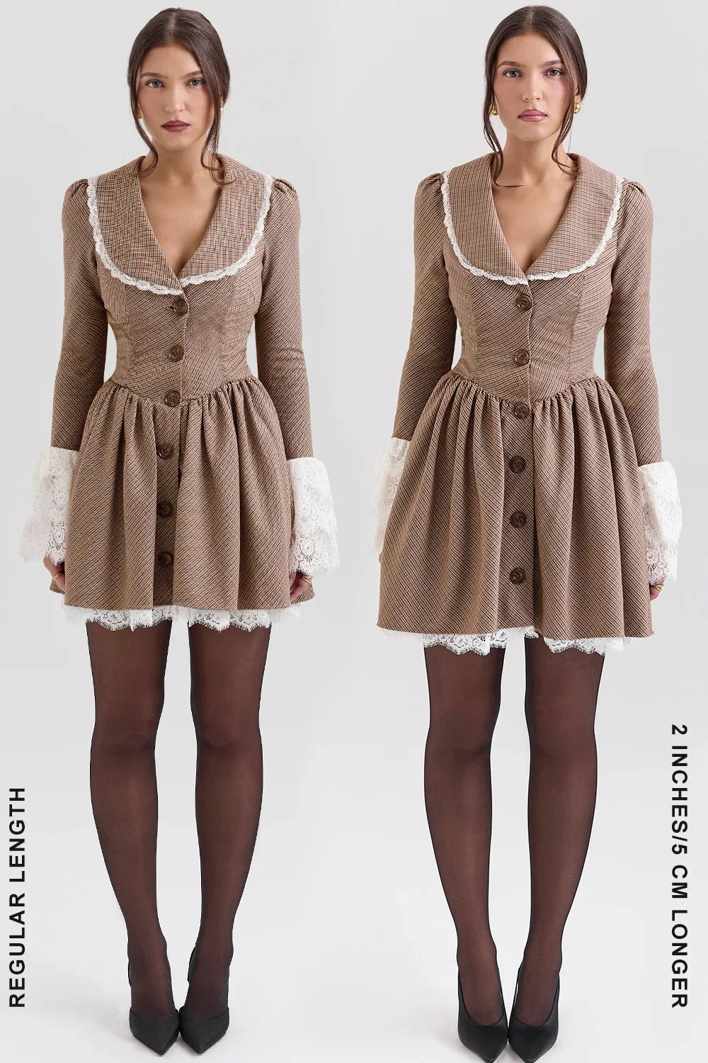 Brown Puppytooth Check Mini Dress