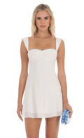 Lace Trim Wide Strap Dress in White
