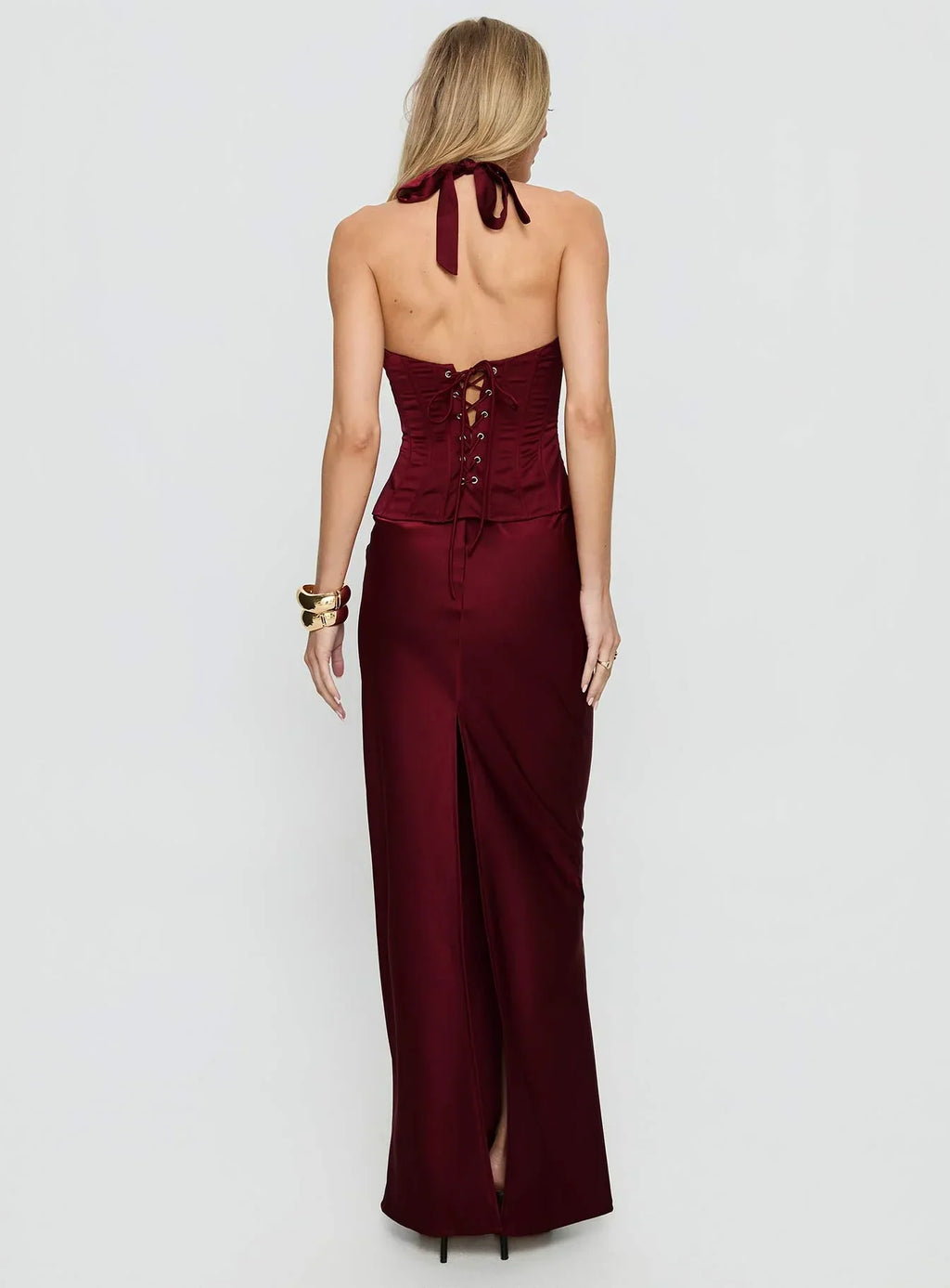In A Trance Halter Corset Maxi Dress Red