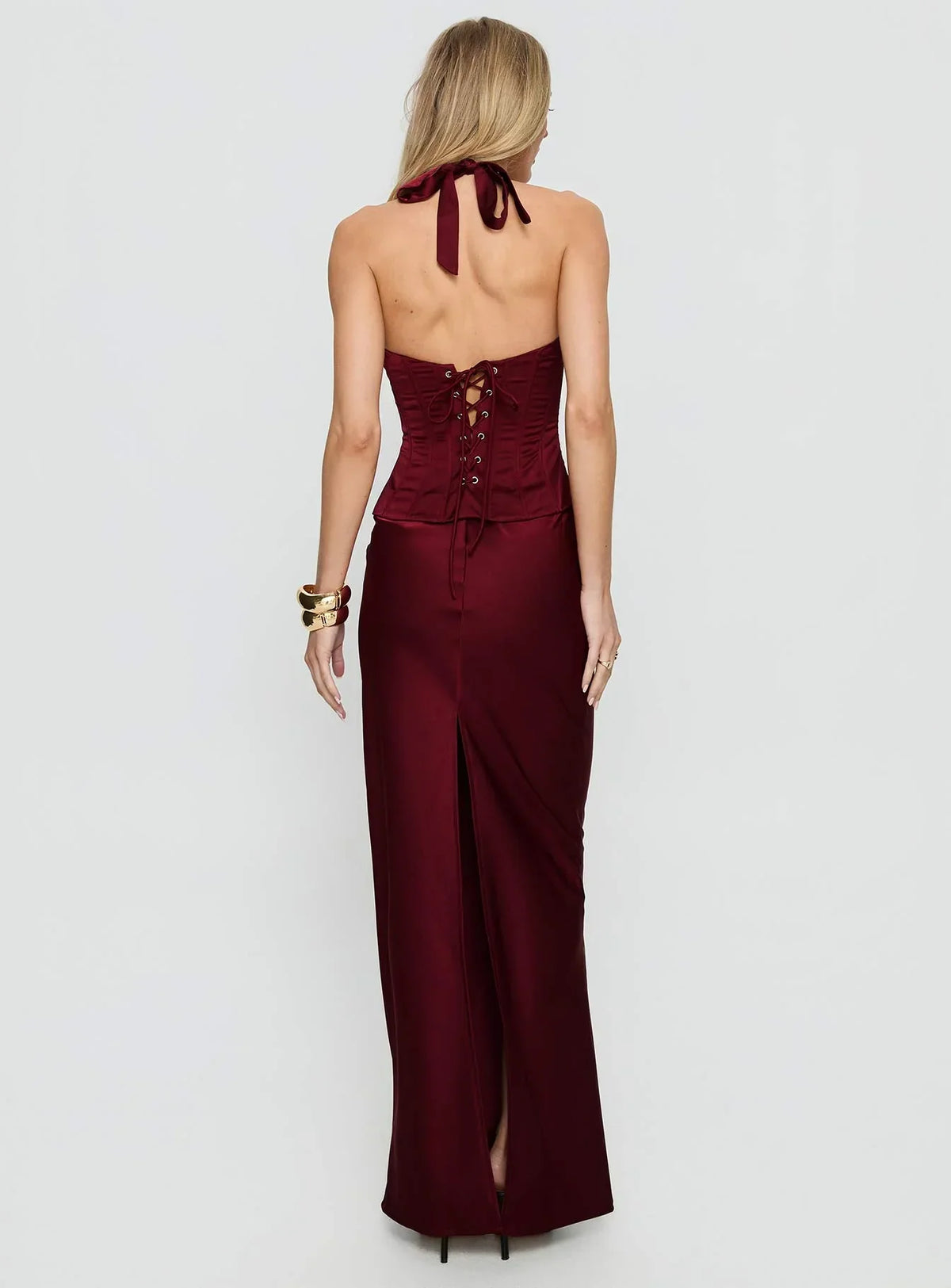 In A Trance Halter Corset Maxi Dress Red