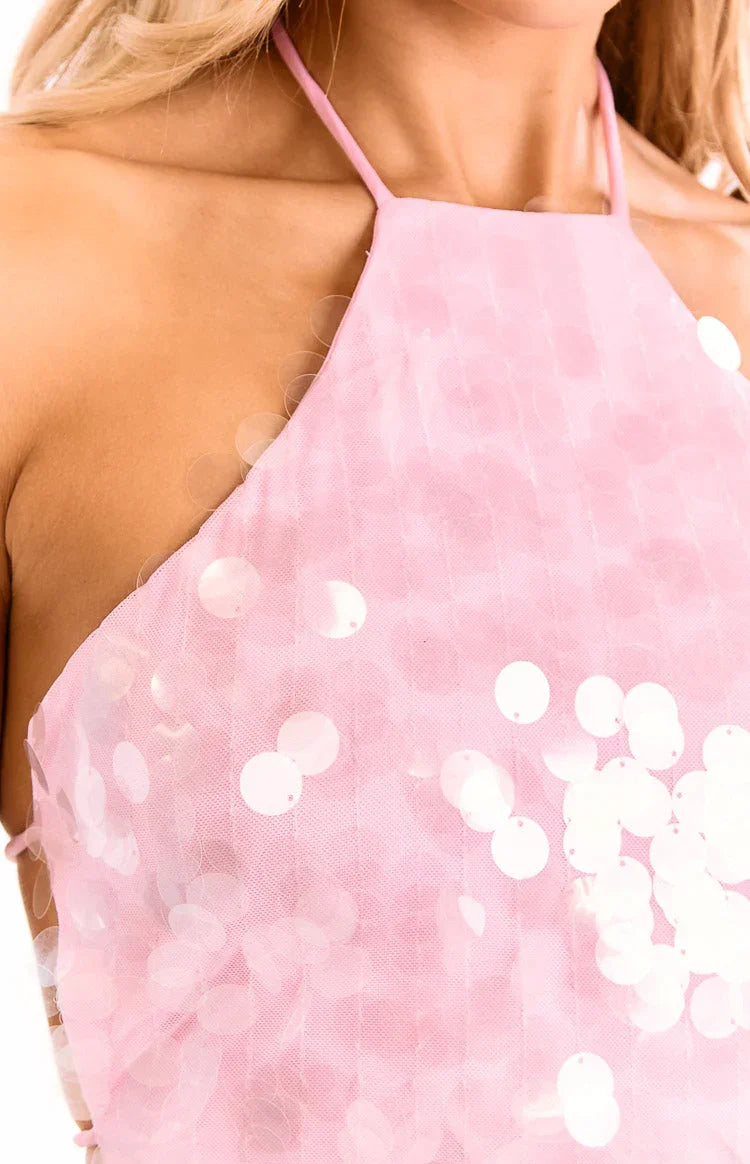 Santana Pink Sequin Halter Neck Top