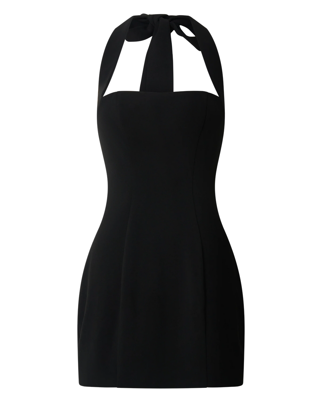 Zahra Mini Dress - Halter Tie Square Neck Bodycon Dress in Black