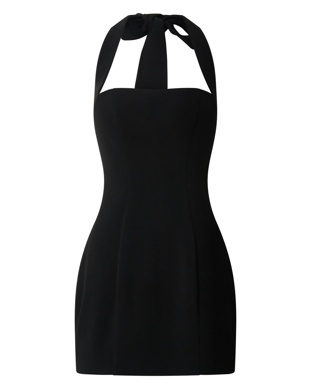 Zahra Mini Dress - Halter Tie Square Neck Bodycon Dress in Black