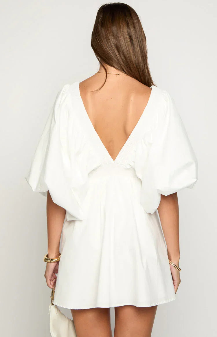 Torie White Short Sleeve Mini Dress