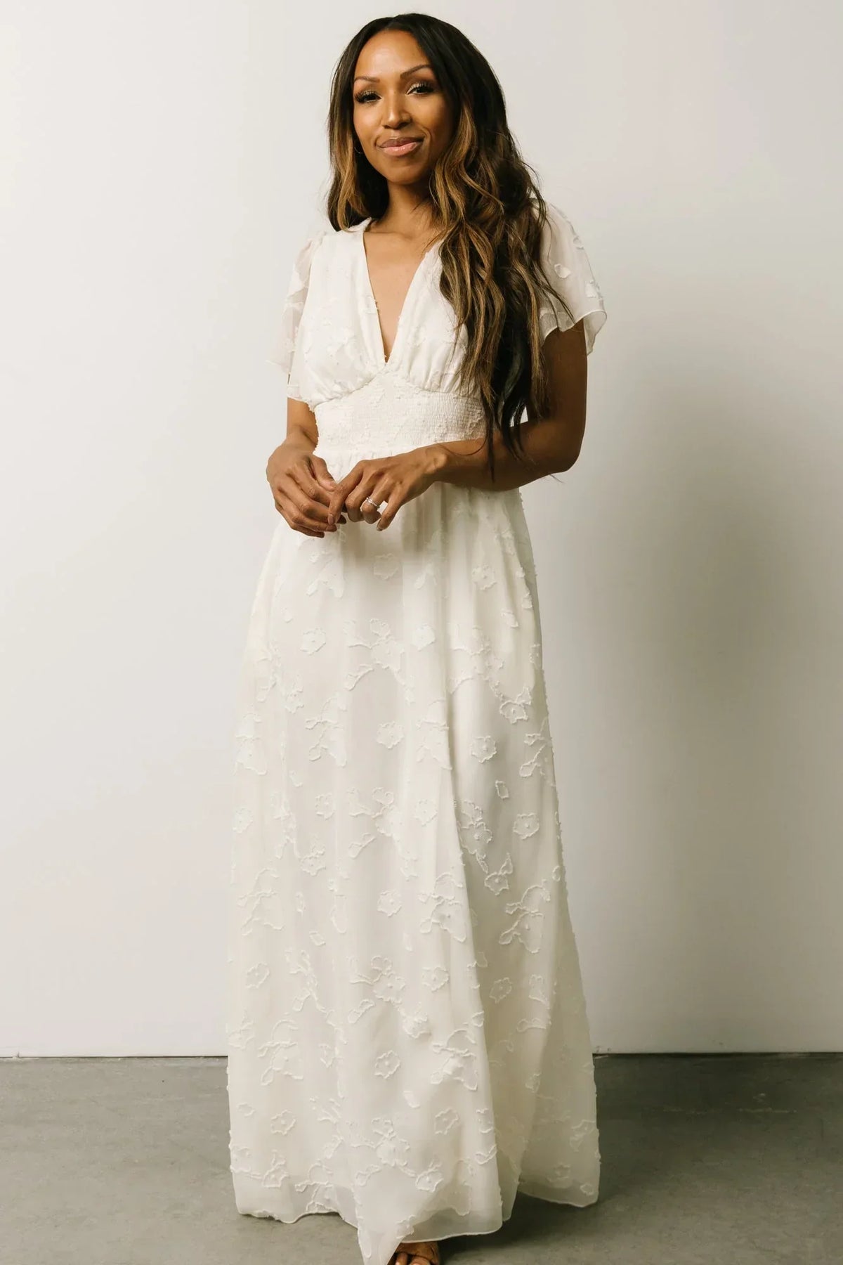 Evelyn Smocked Maxi Dress | Off White