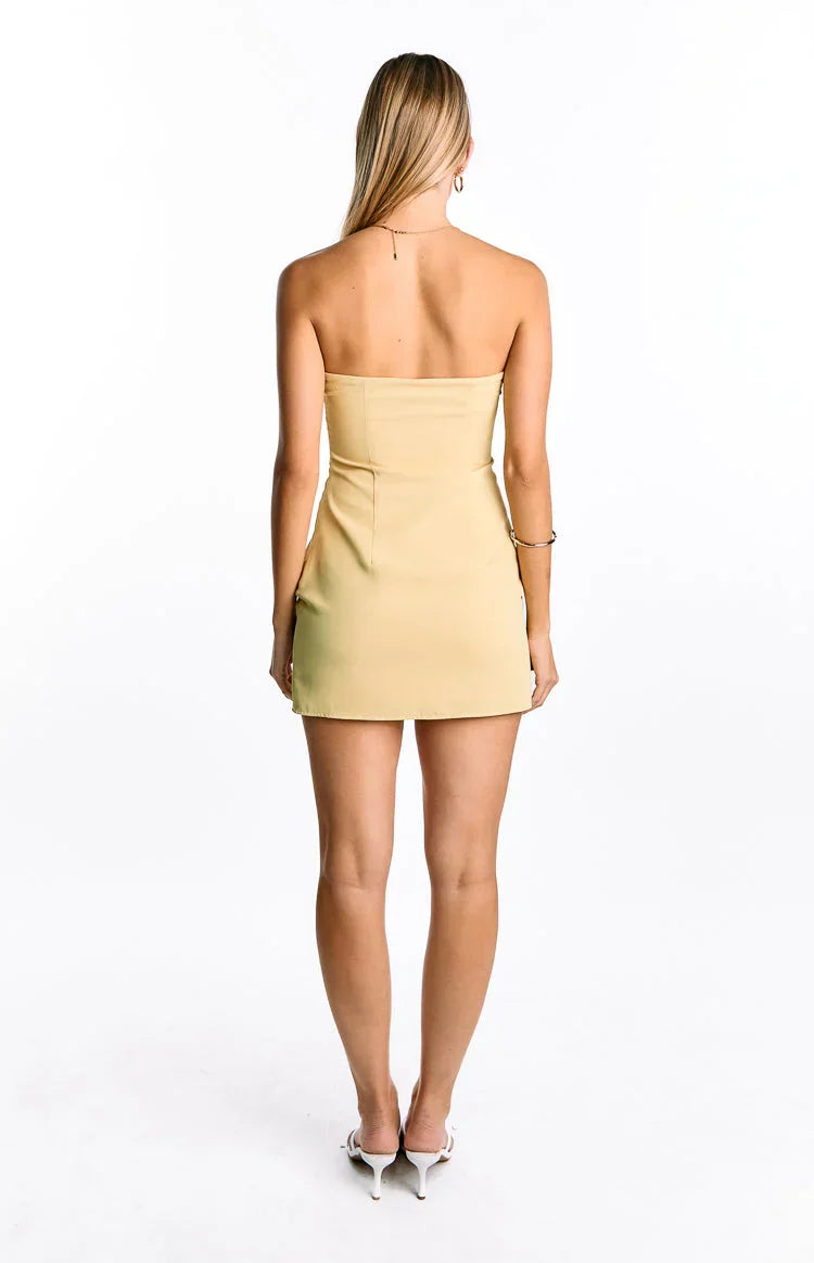 Oliva Butter Yellow Strapless Mini Dress